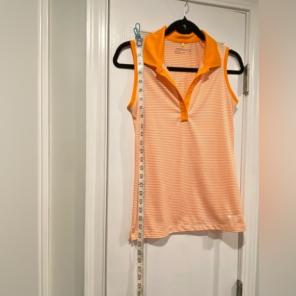 Nike Dri Fit Gold Size XS Sleeveless V Neck Collared Athletic Top Orange Stripes - Picture 6 of 10